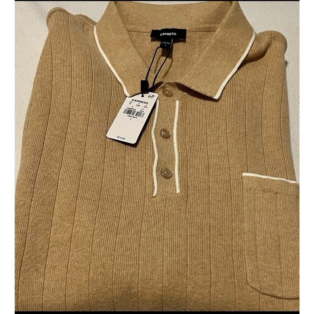 Men's Express Modern Prep Short Sleeve Sweater Polo Size Large - NWT